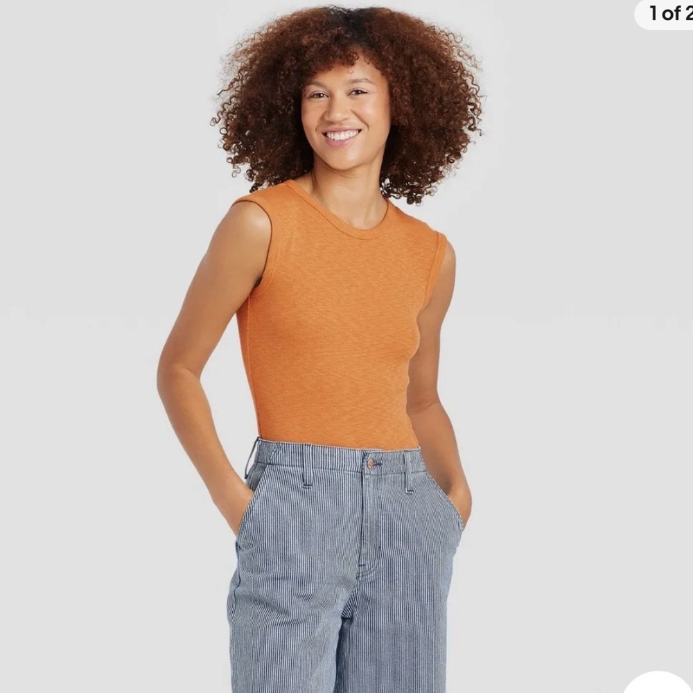 NWT XS Burnt Orange Ribbed Knit Thong Bodysuit